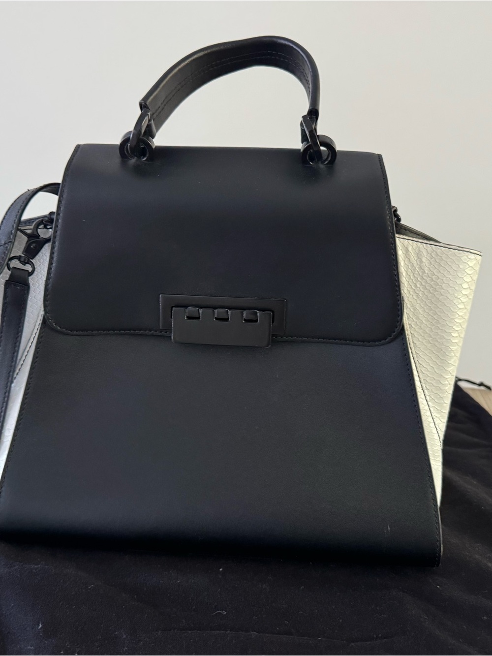 Zac Posen Black and White Structured Top-Handle Women's Bag - Picture 2 of 6